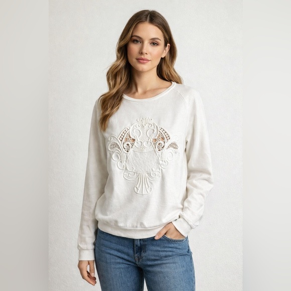 Lovers + Friends Baroque Embroidered White Pullover Top Size XS - Picture 2 of 10